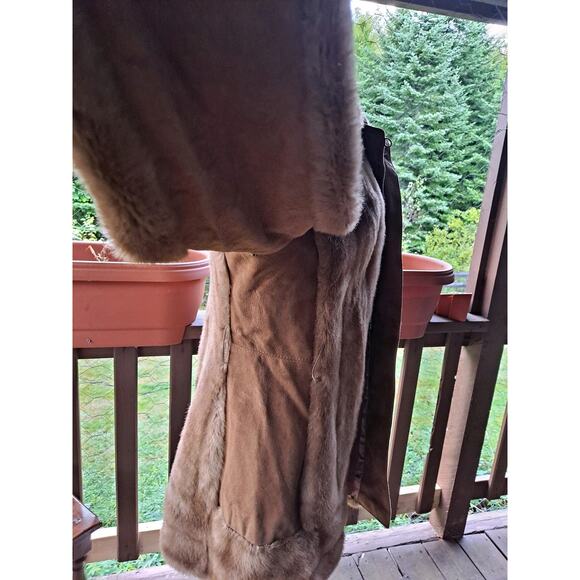 Vtg 70s Lilli Ann San Francisco Faux Fur Coat Tan Suede Trim Mod England - Picture 6 of 13